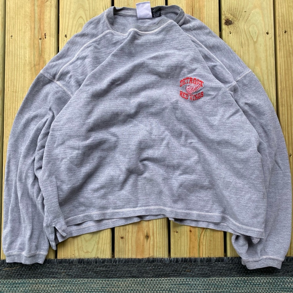 Vintage 90s gray detroit red wings boxy thermal‎ crewneck